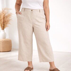 Talbots Heritage 100% Linen Cropped Wide-Leg Pants | Natural Beige | 16W
